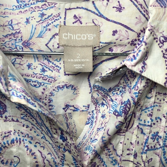 Chicos Pleated Paisley cotton Tunic top size 2 12/14 - Picture 5 of 8